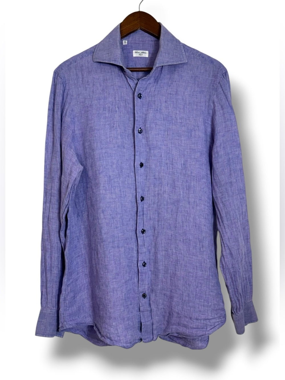 Cesare Attolini Napoli 100% Linen Purple Long Sleeve Button Up Shirt SZ 41 / 16